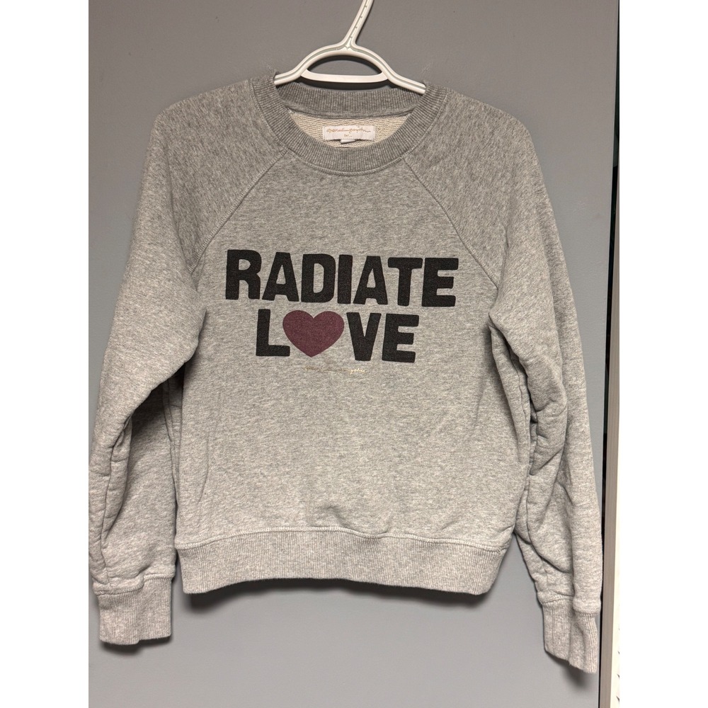 Spiritual Gangster Radiate Love Sweatshirt Gray Cotton Raglan Pullover Small